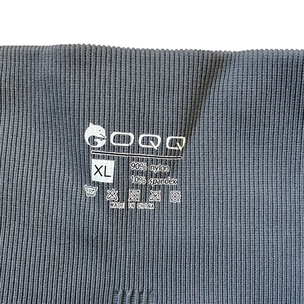 OQQ Womens Ribbed Seamless Flare Yoga Pants Charcoal Grey High Waist XL NWOT - Picture 2 of 4